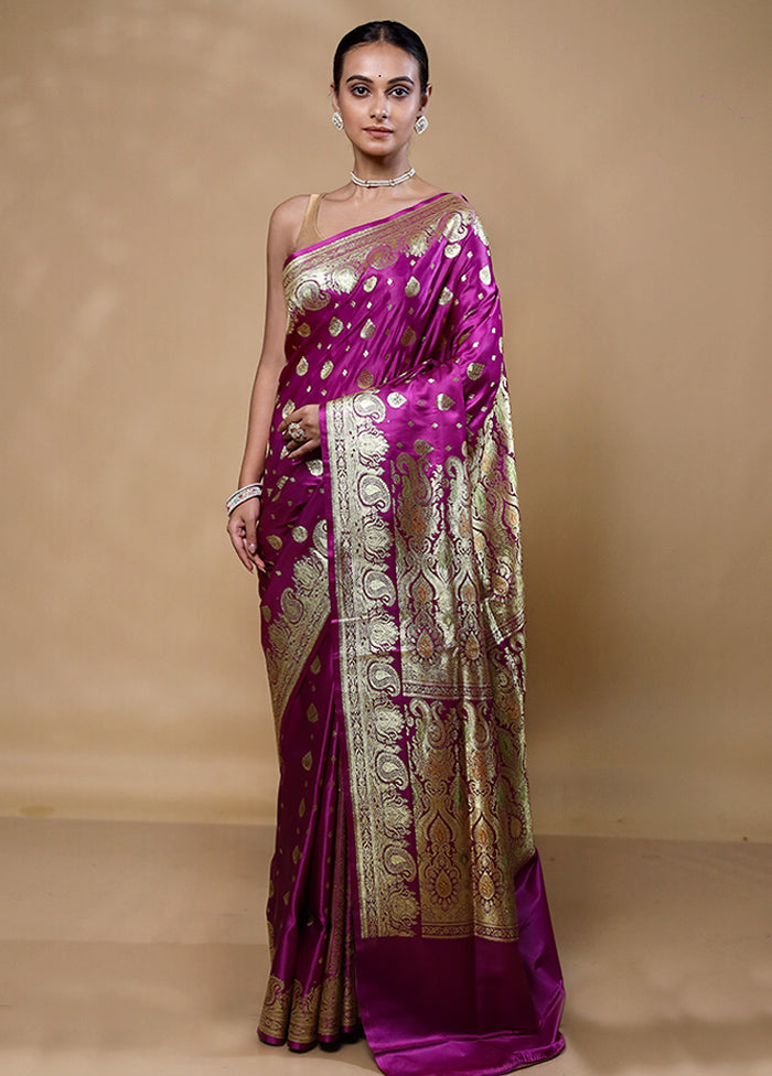 Violet Banarasi Silk Saree With Blouse Piece