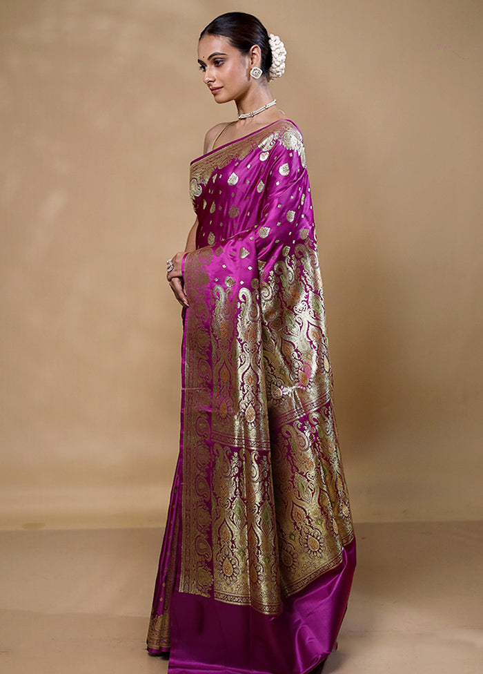 Violet Banarasi Silk Saree With Blouse Piece