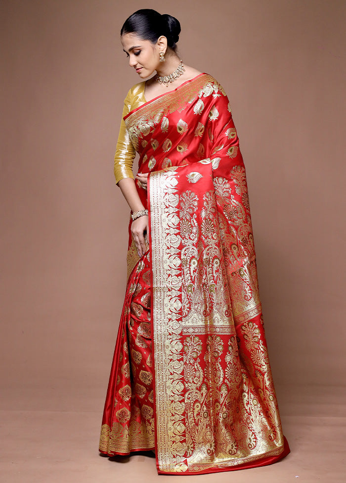 Red Banarasi Silk Saree With Blouse Piece