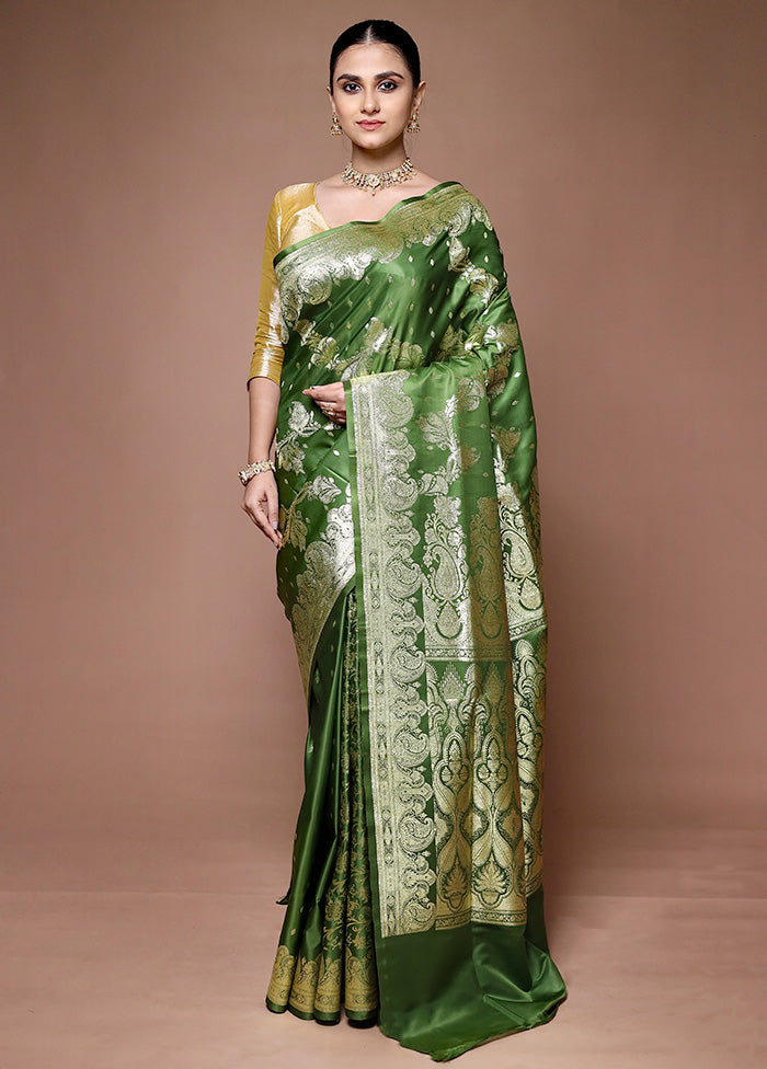 Green Banarasi Silk Saree With Blouse Piece