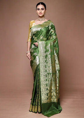 Green Banarasi Silk Saree With Blouse Piece