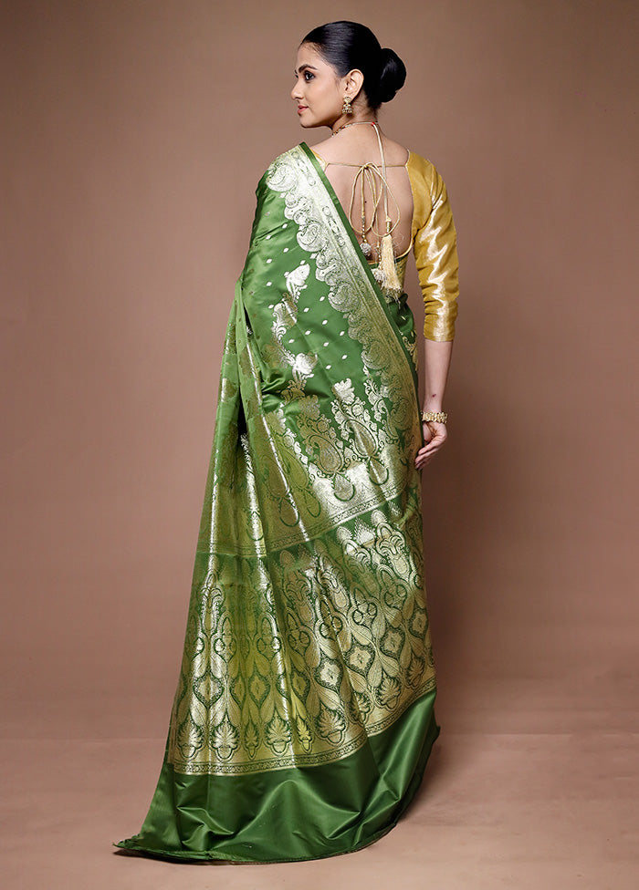 Green Banarasi Silk Saree With Blouse Piece