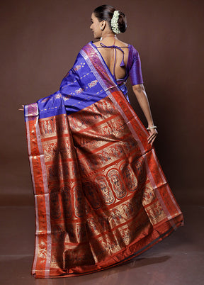 Blue Handloom Baluchari Pure Silk Saree With Blouse Piece