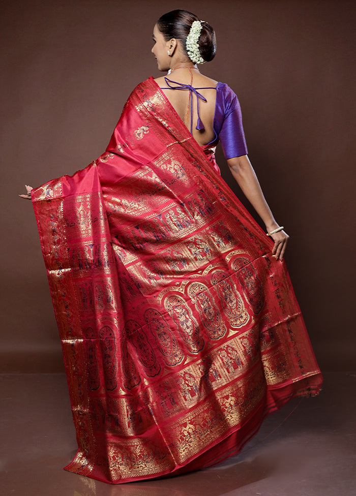 Pink Handloom Baluchari Pure Silk Saree With Blouse Piece