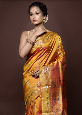 Yellow Handloom Baluchari Pure Silk Saree With Blouse Piece