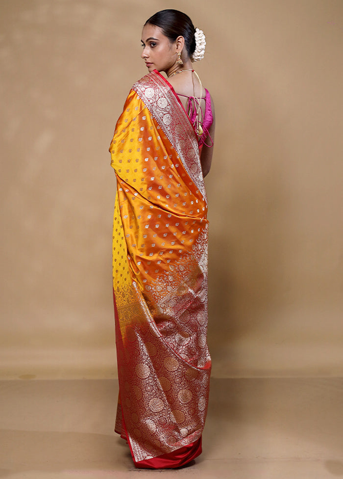 Orange Banarasi Silk Saree With Blouse Piece