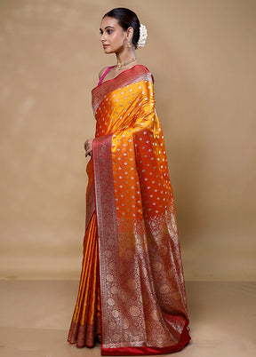 Orange Banarasi Silk Saree With Blouse Piece