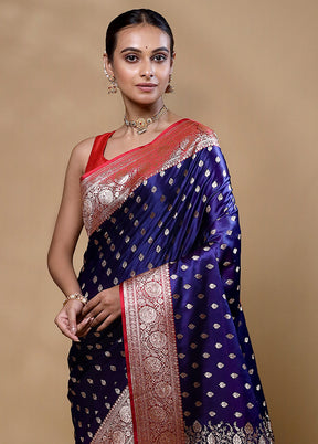 Blue Banarasi Silk Saree With Blouse Piece