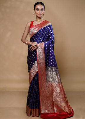 Blue Banarasi Silk Saree With Blouse Piece