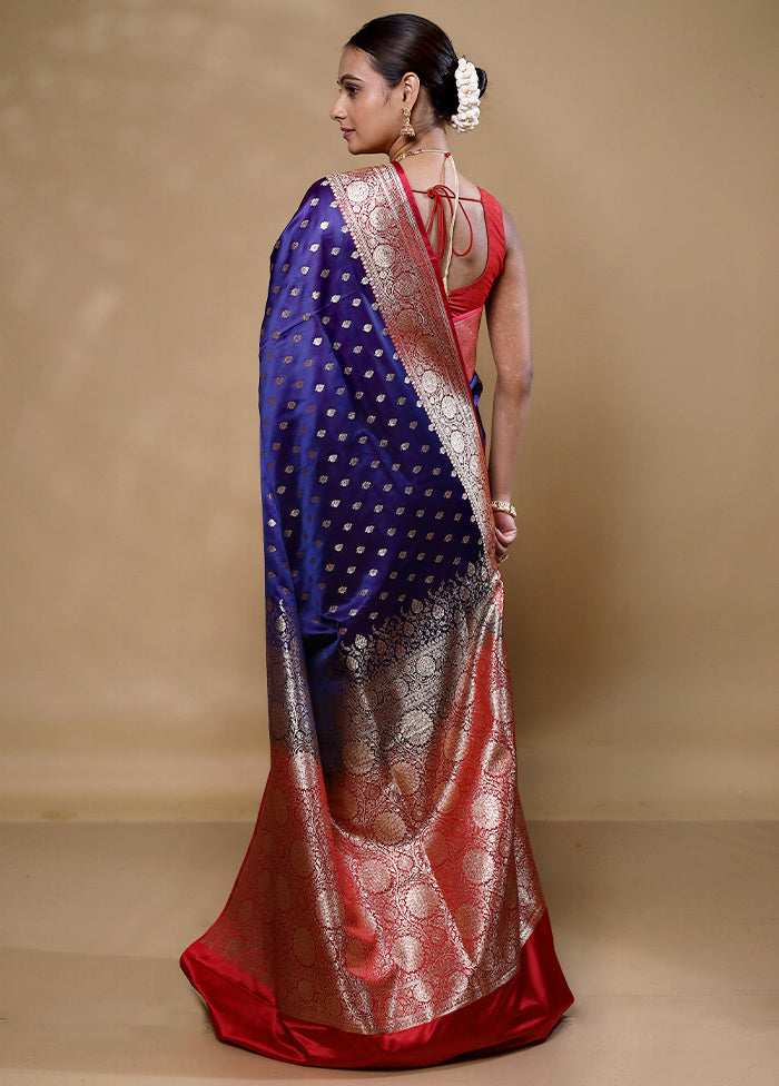 Blue Banarasi Silk Saree With Blouse Piece