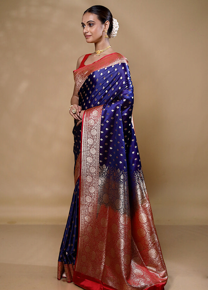 Blue Banarasi Silk Saree With Blouse Piece