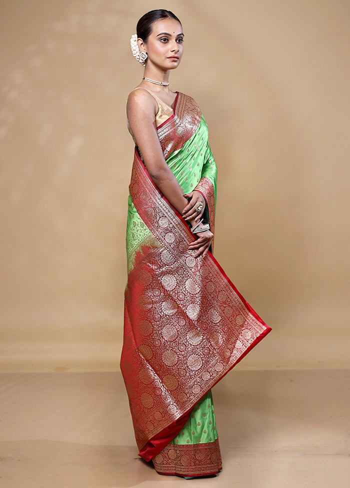 Green Banarasi Silk Saree With Blouse Piece