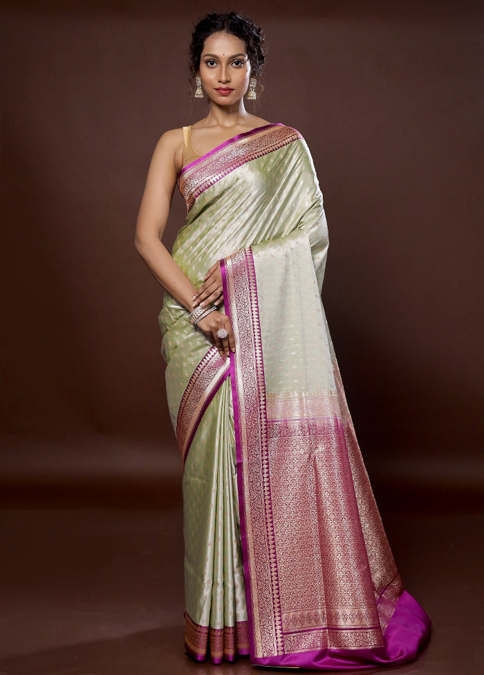 Green Banarasi Silk Saree With Blouse Piece - Indian Silk House Agencies