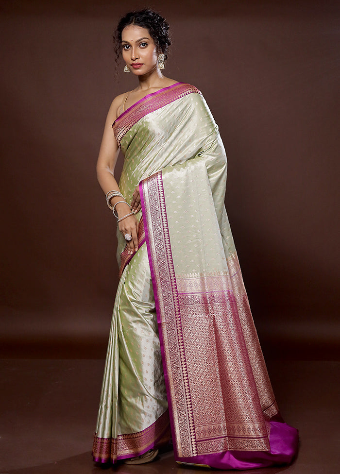 Green Banarasi Silk Saree With Blouse Piece - Indian Silk House Agencies