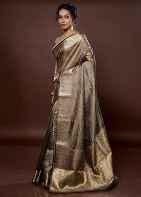 Grey Crushed Tissue Silk Saree With Blouse Piece - Indian Silk House Agencies