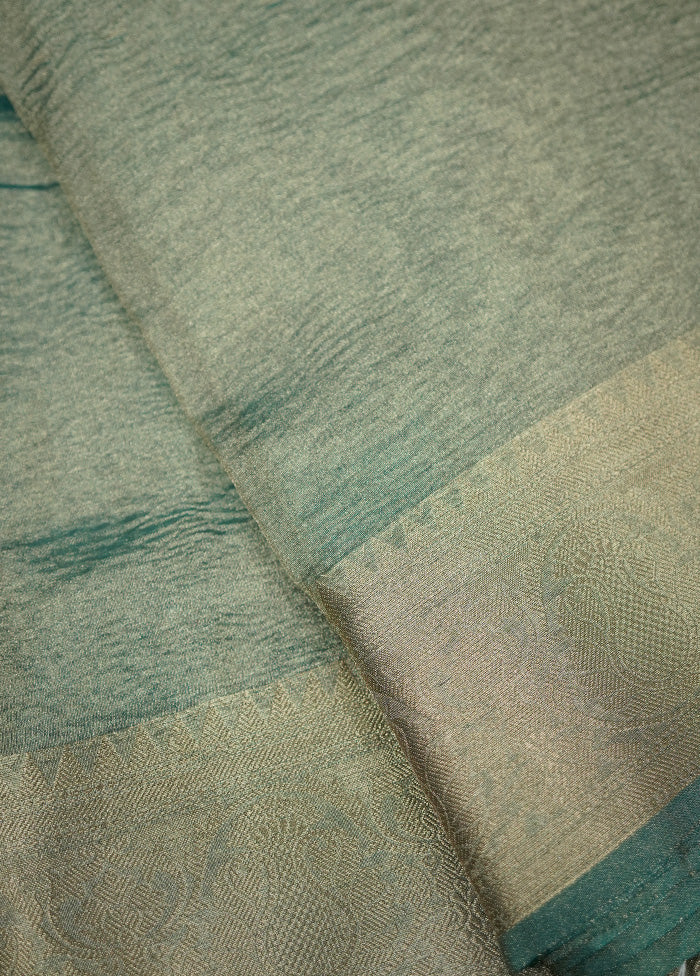 Green Crushed Tissue Silk Saree With Blouse Piece - Indian Silk House Agencies