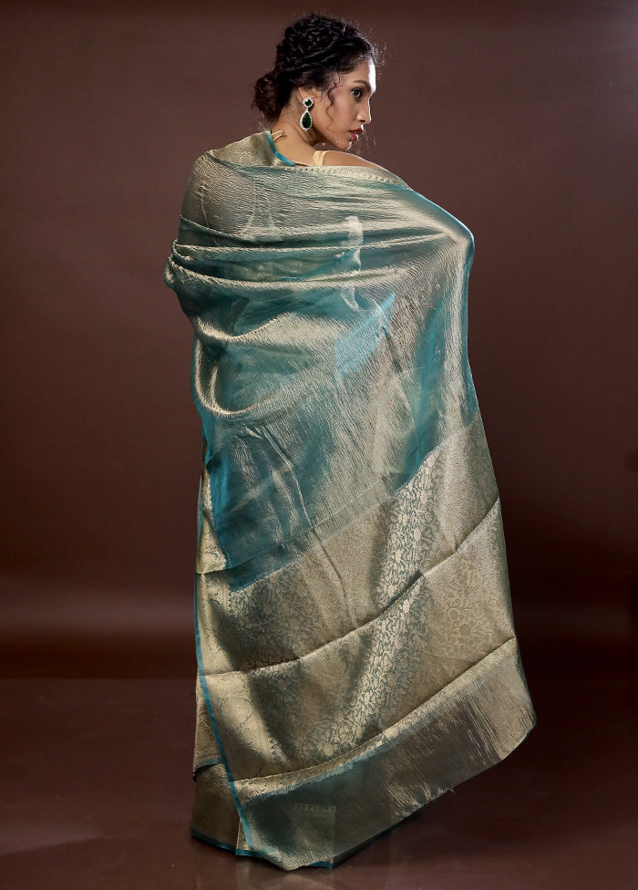 Green Crushed Tissue Silk Saree With Blouse Piece - Indian Silk House Agencies