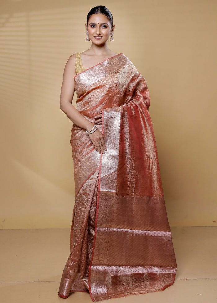 Gold Crushed Tissue Silk Saree With Blouse Piece