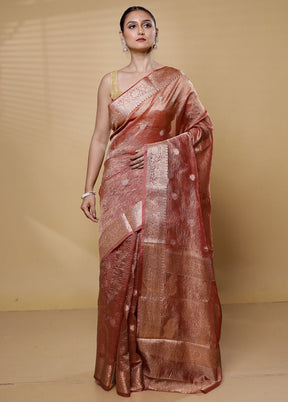 Pink Crushed Tissue Silk Saree With Blouse Piece