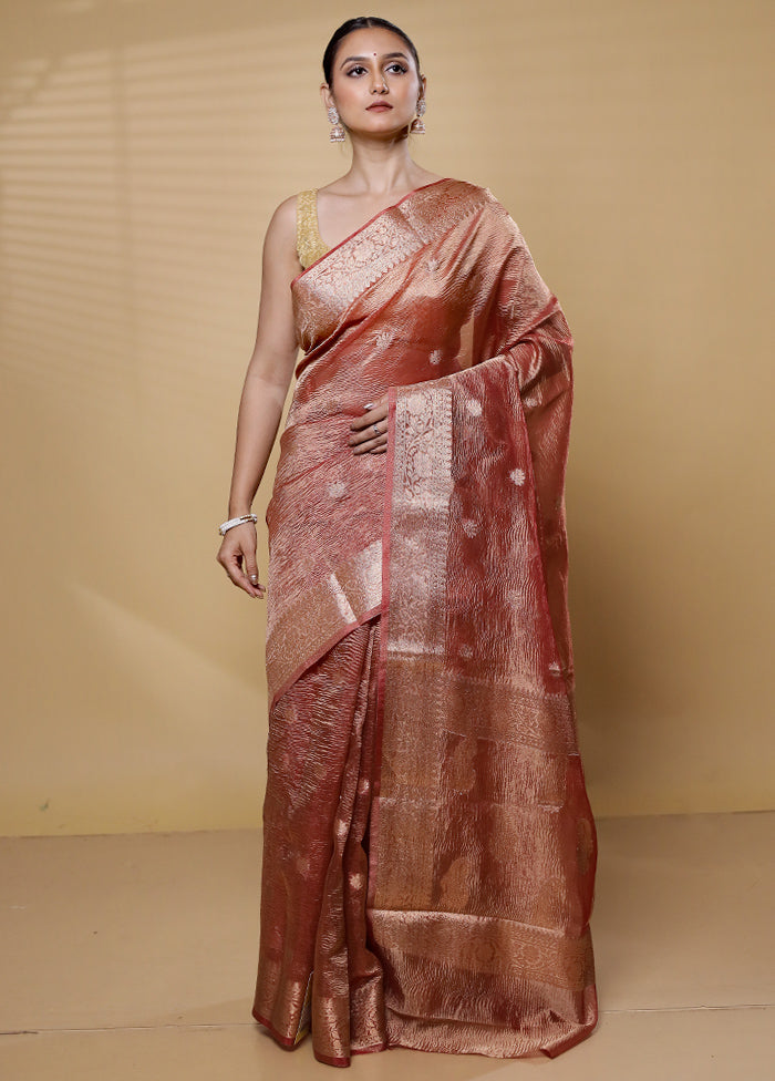 Pink Crushed Tissue Silk Saree With Blouse Piece