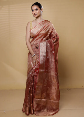 Pink Crushed Tissue Silk Saree With Blouse Piece