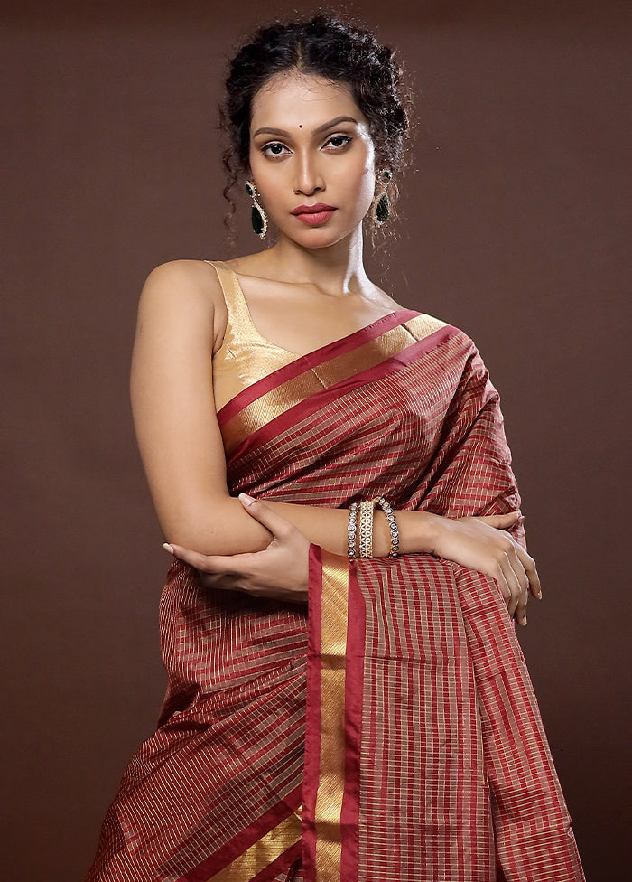 Maroon Kanjivaram Pure Silk Saree With Blouse Piece - Indian Silk House Agencies