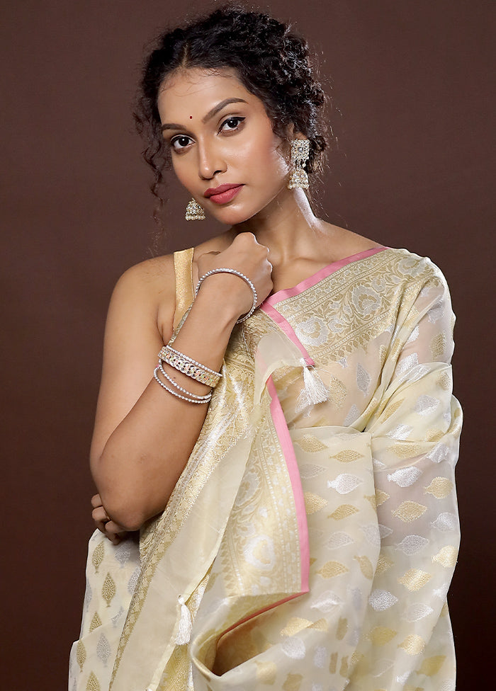 Cream Organza Saree With Blouse Piece - Indian Silk House Agencies