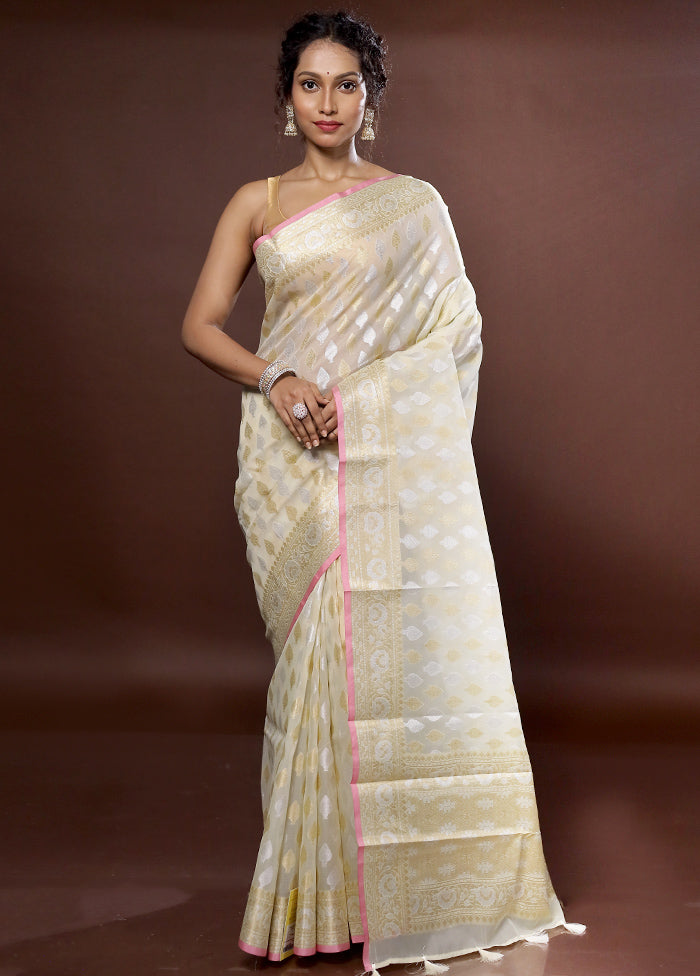 Cream Organza Saree With Blouse Piece - Indian Silk House Agencies