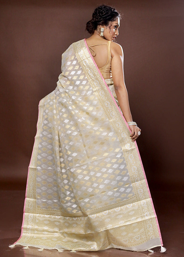 Cream Organza Saree With Blouse Piece - Indian Silk House Agencies