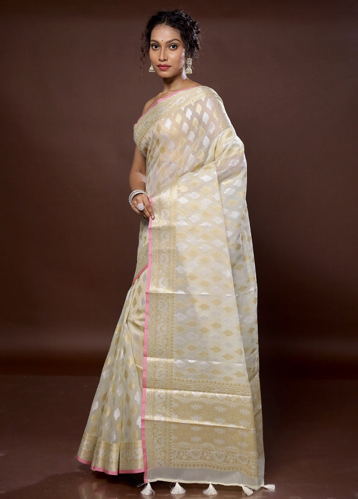 Cream Organza Saree With Blouse Piece - Indian Silk House Agencies