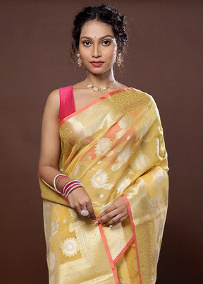 Yellow Organza Saree With Blouse Piece - Indian Silk House Agencies