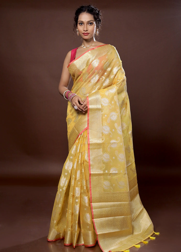 Yellow Organza Saree With Blouse Piece - Indian Silk House Agencies