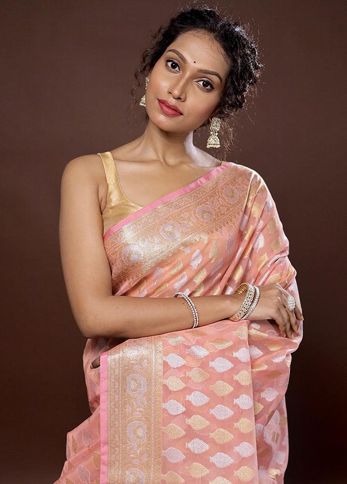 Pink Organza Saree With Blouse Piece - Indian Silk House Agencies