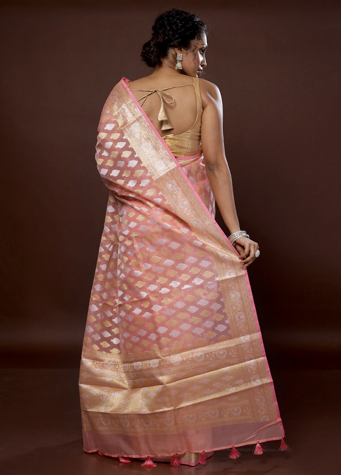 Pink Organza Saree With Blouse Piece - Indian Silk House Agencies