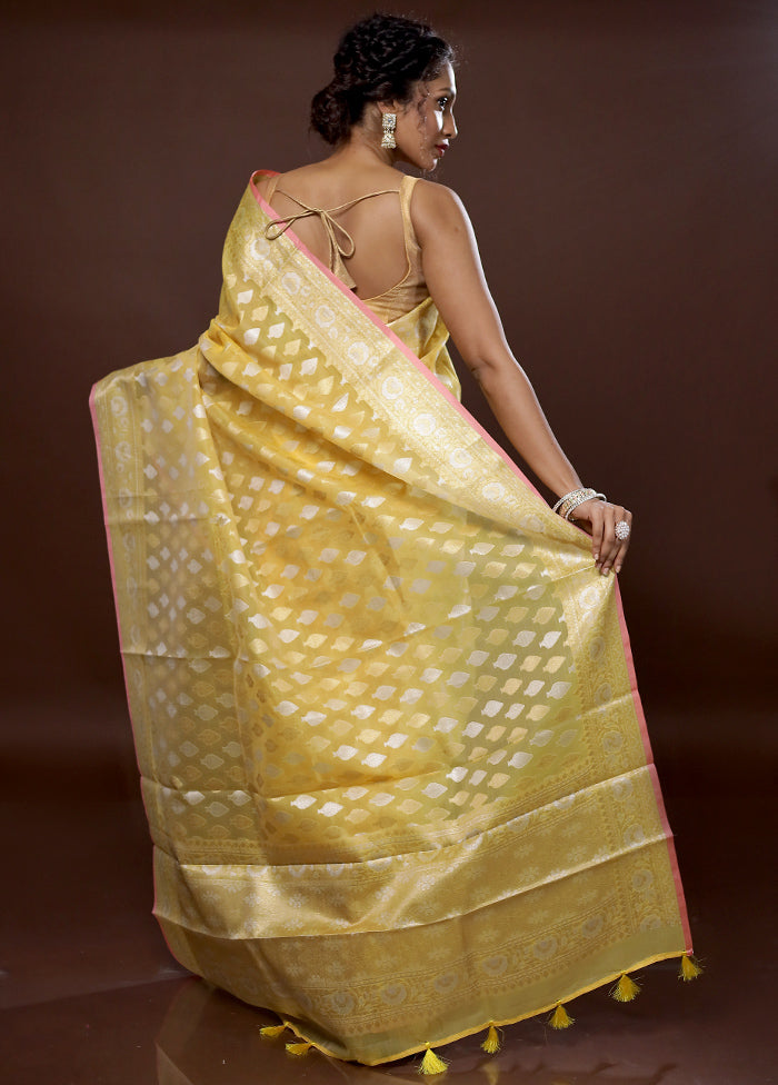 Yellow Organza Saree With Blouse Piece - Indian Silk House Agencies