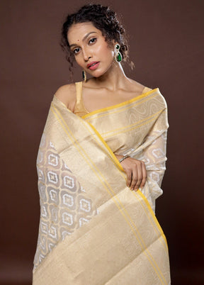 Cream Organza Saree With Blouse Piece - Indian Silk House Agencies