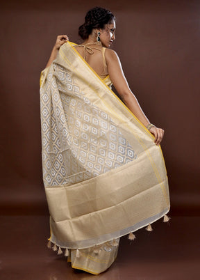 Cream Organza Saree With Blouse Piece - Indian Silk House Agencies