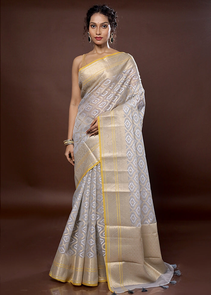 Grey Organza Saree With Blouse Piece - Indian Silk House Agencies