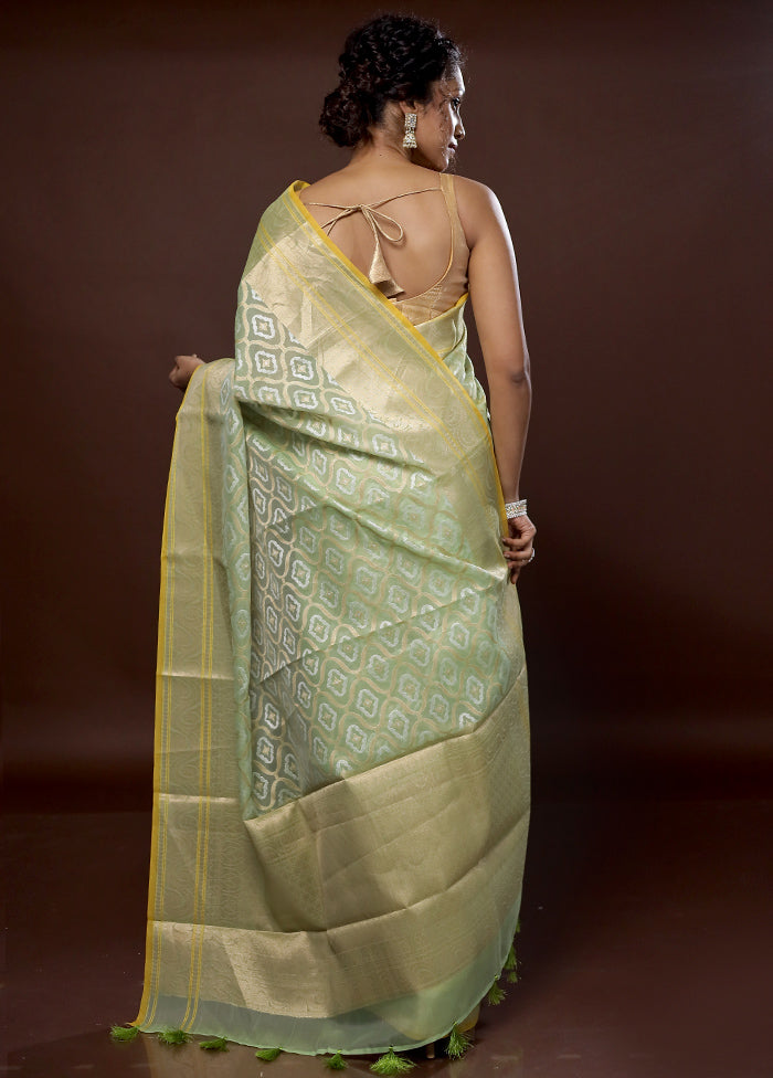 Green Organza Saree With Blouse Piece - Indian Silk House Agencies