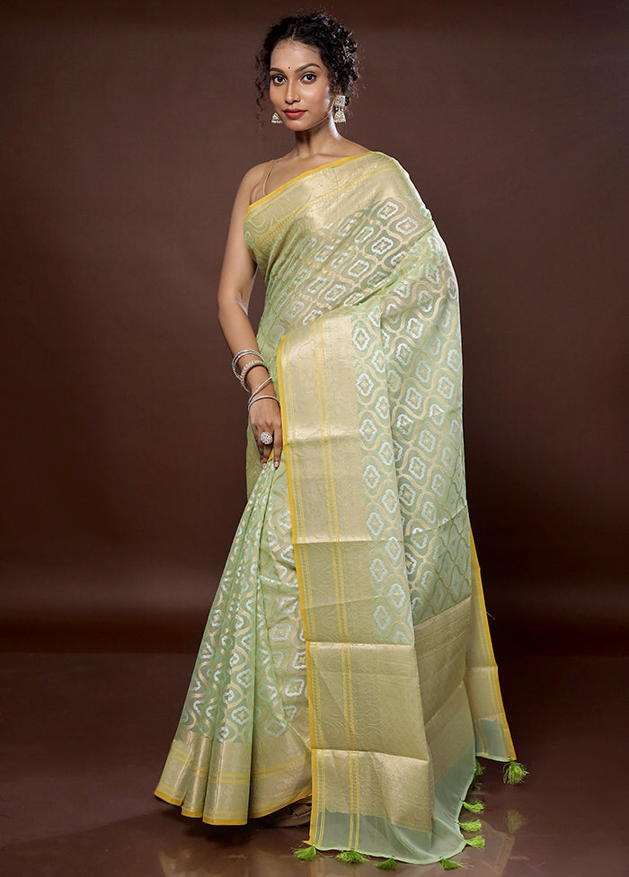 Green Organza Saree With Blouse Piece - Indian Silk House Agencies