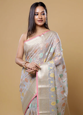 Grey Organza Saree With Blouse Piece