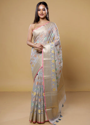 Grey Organza Saree With Blouse Piece