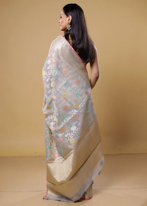 Grey Organza Saree With Blouse Piece