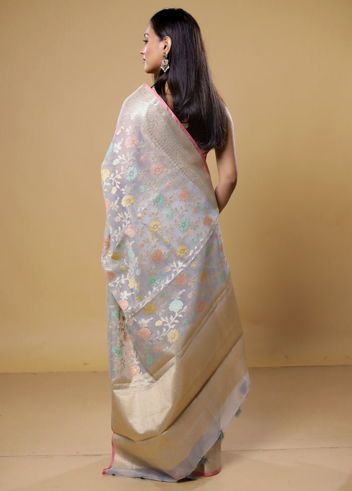 Grey Organza Saree With Blouse Piece