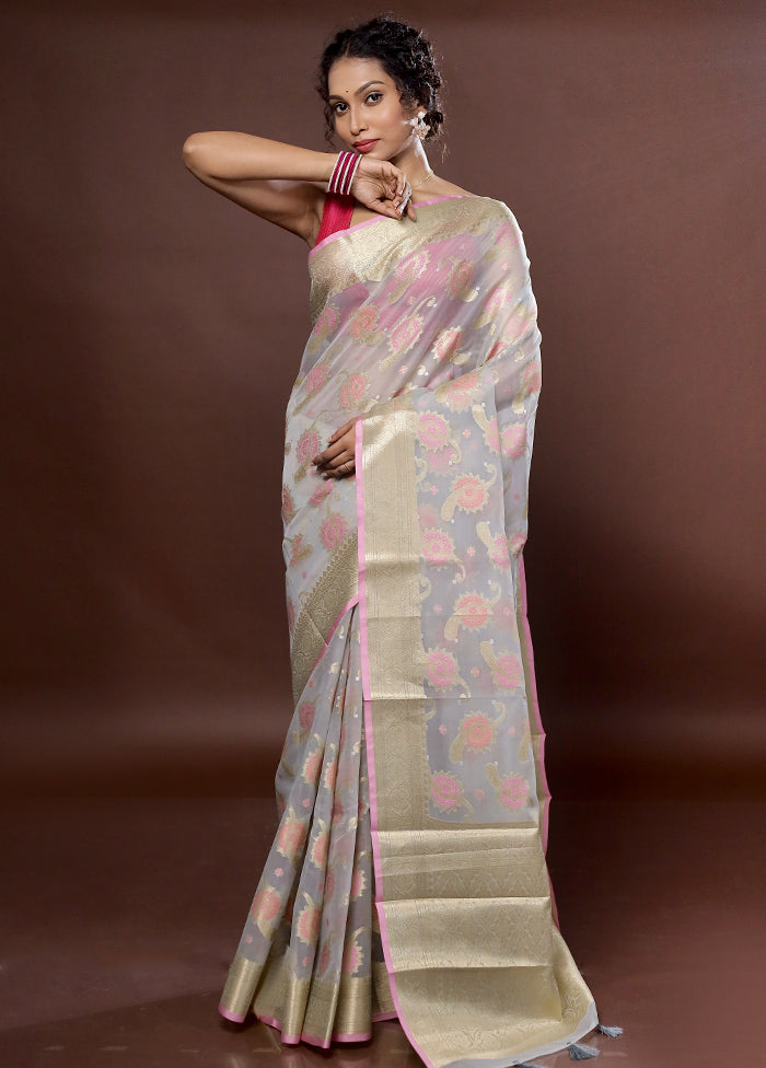 Grey Organza Saree With Blouse Piece - Indian Silk House Agencies