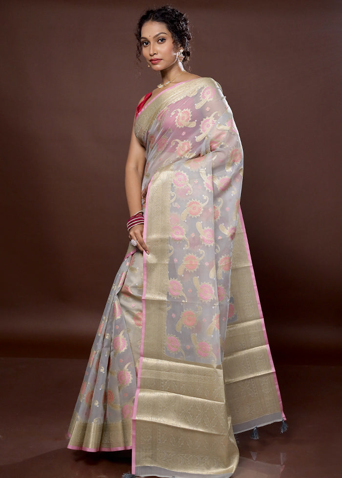 Grey Organza Saree With Blouse Piece - Indian Silk House Agencies