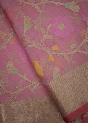 Pink Organza Saree With Blouse Piece - Indian Silk House Agencies