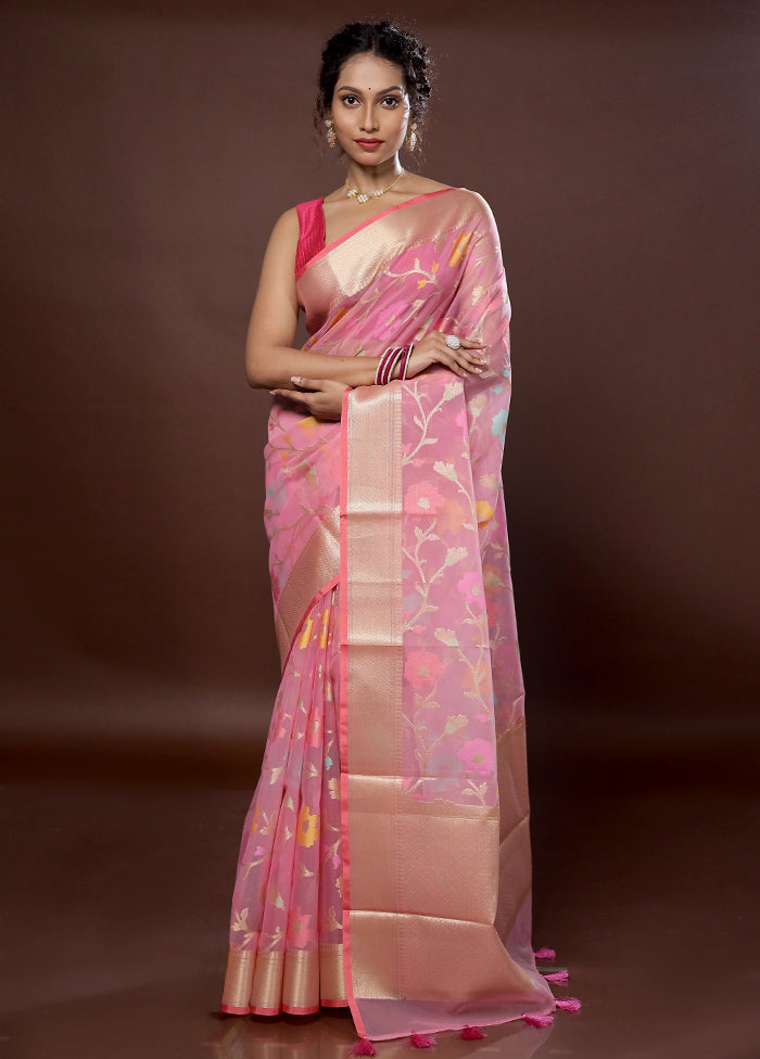 Pink Organza Saree With Blouse Piece - Indian Silk House Agencies