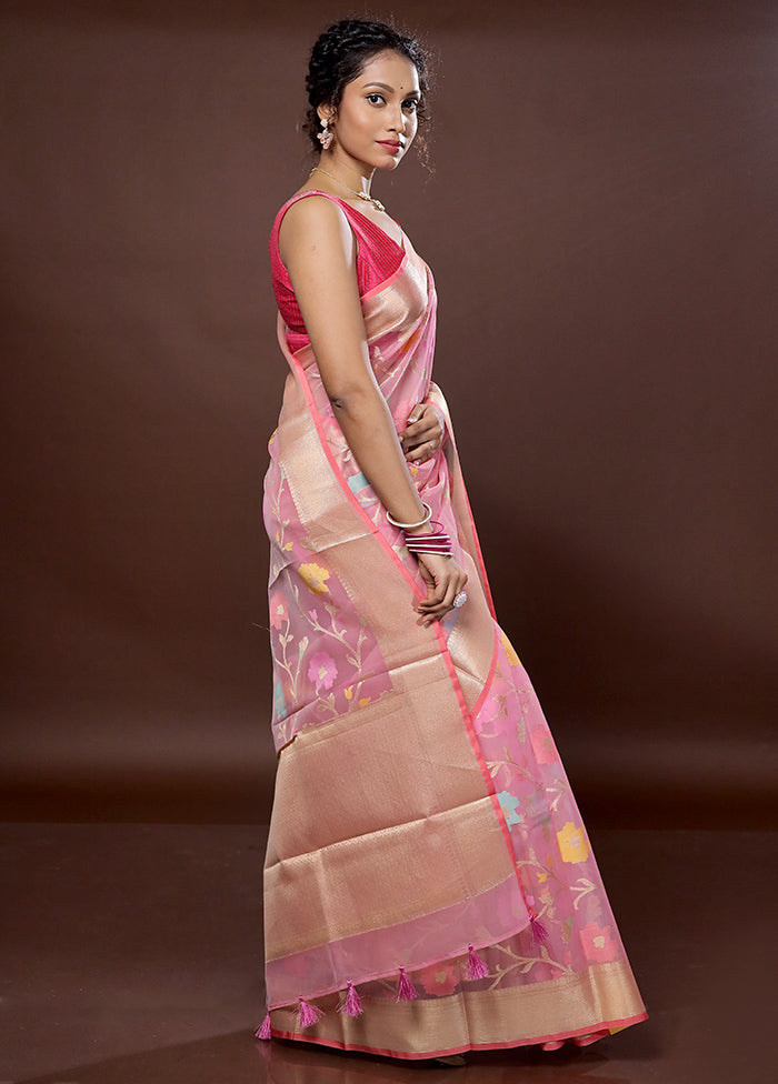 Pink Organza Saree With Blouse Piece - Indian Silk House Agencies