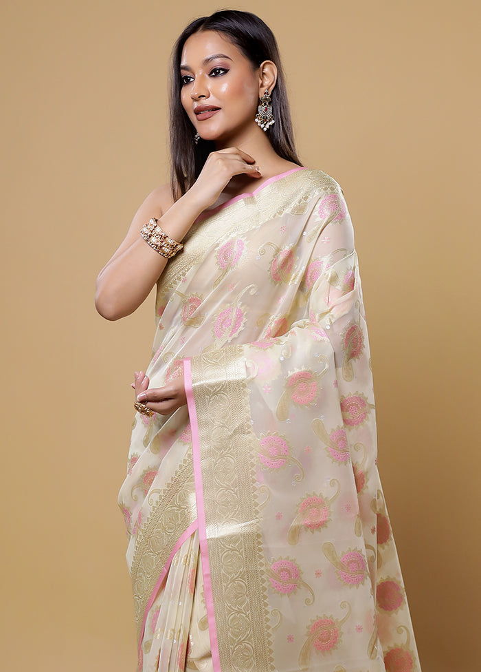 Cream Organza Saree With Blouse Piece